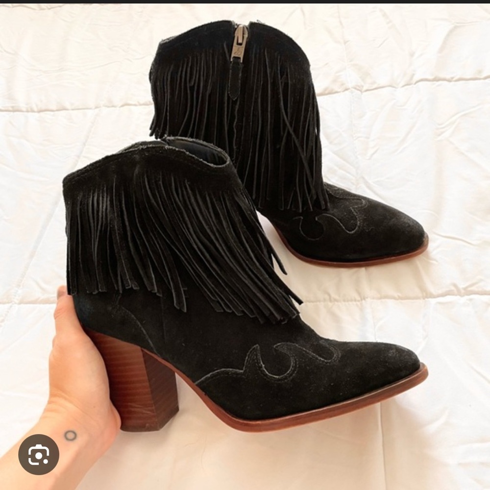 Sam Edelman Black Suede Fringe Booties